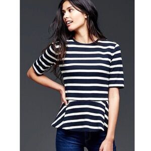 GAP Striped Peplum Top Navy White Medium